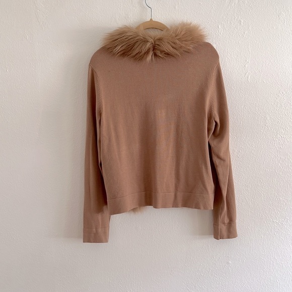Scandi Girl Alfani Size L Penny Lane  Y2K Tan  Cardigan With Soft Faux Fur - Picture 3 of 5